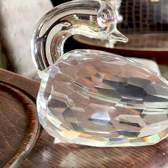 Vintage Shannon Irish Clear Crystal Faceted Resting Swan Figurine