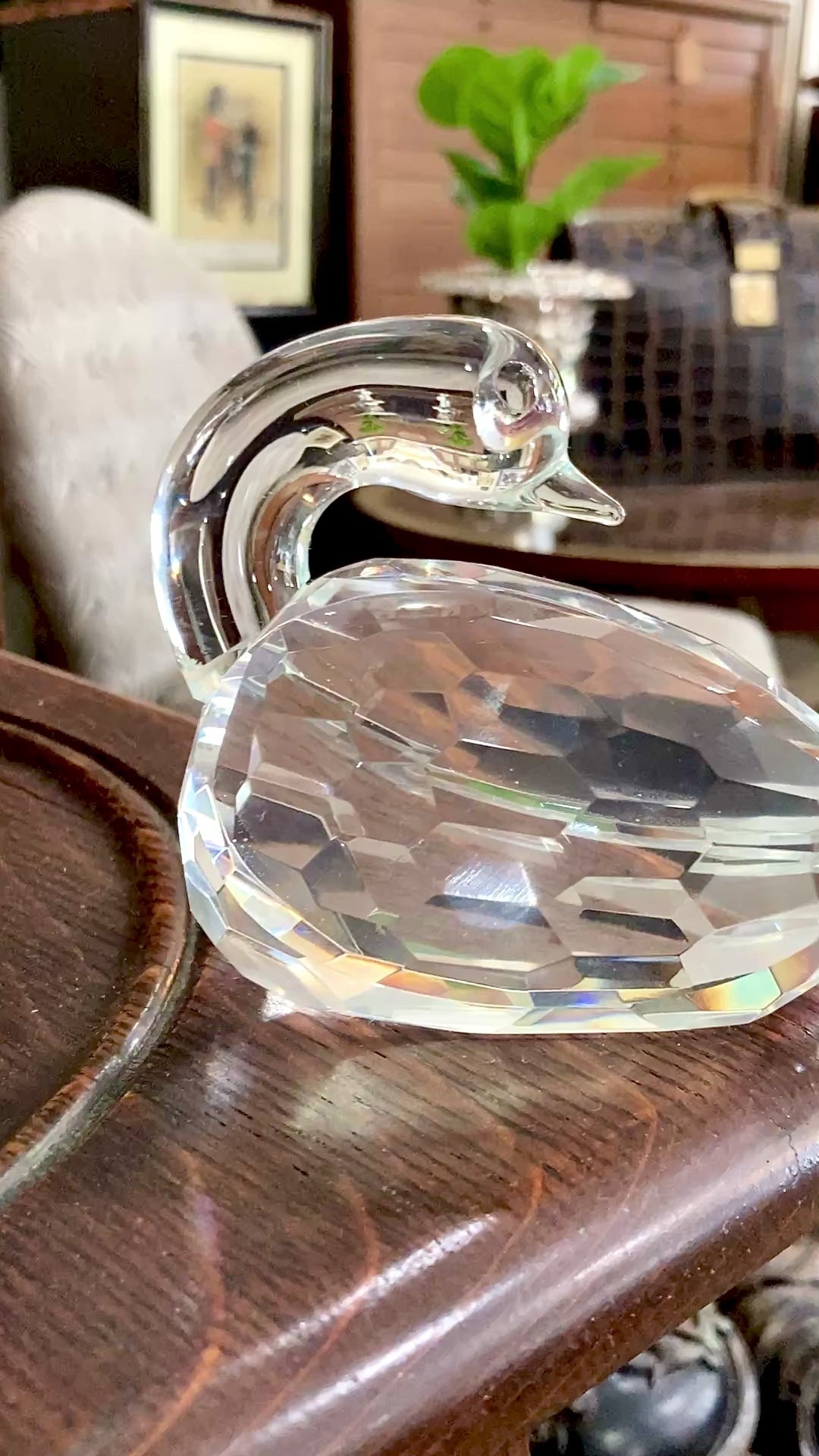 Vintage Shannon Irish Clear Crystal Faceted Resting Swan Figurine