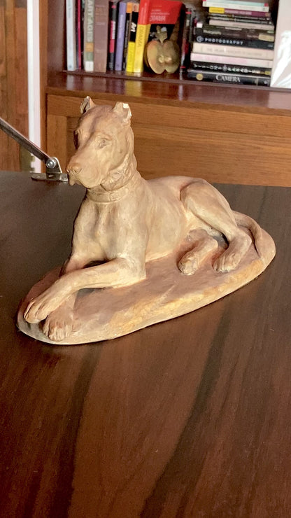Antique Lauritz Jensen Terracotta Recumbent Great Dane Dog Sculpture