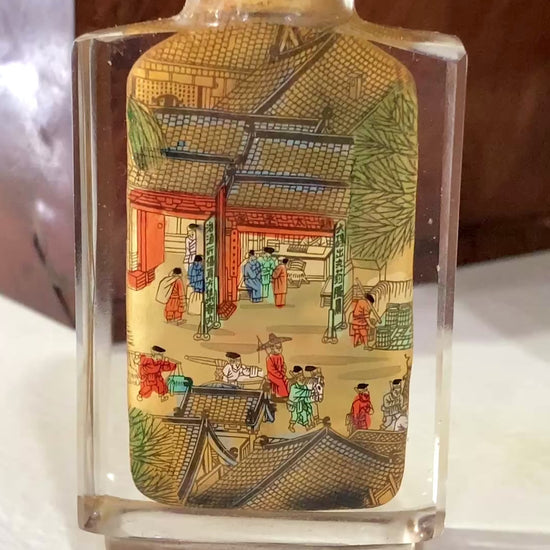 Vintage Midcentury Chinese Cityscape Reverse Painted Rock Crystal Snuff Bottles 2