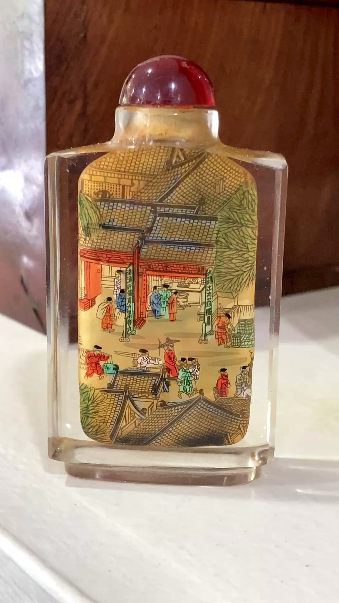 Vintage Midcentury Chinese Cityscape Reverse Painted Rock Crystal Snuff Bottles 2