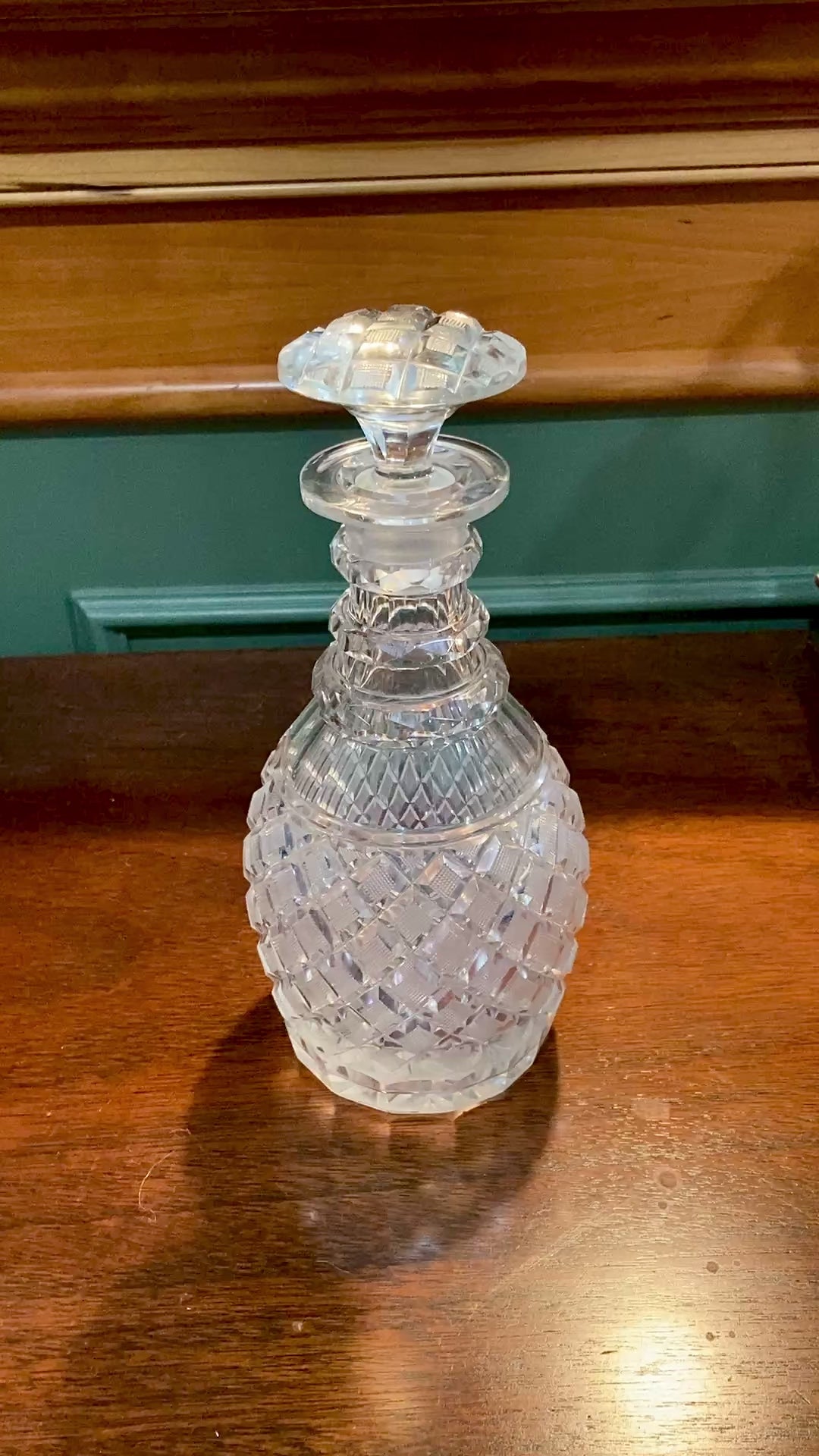 Antique Basketweave Diamond Cut Clear Glass Decanter Barware
