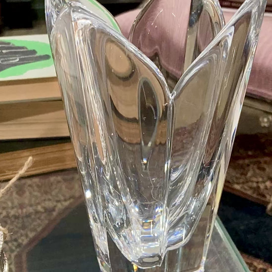 Vintage Orrefors Sweden Lotus Four Petal Tulip Clear Crystal Vase