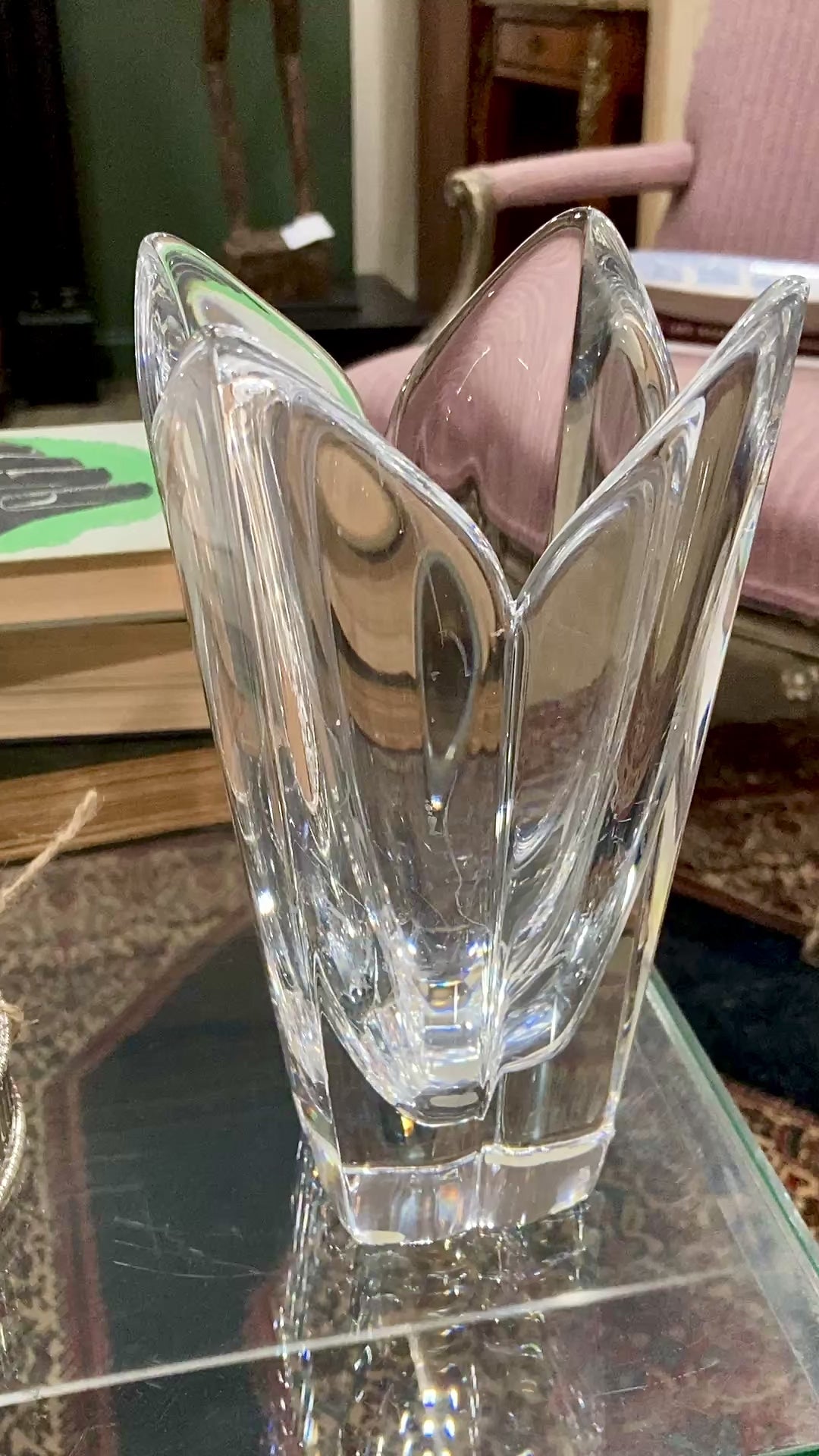 Vintage Orrefors Sweden Lotus Four Petal Tulip Clear Crystal Vase