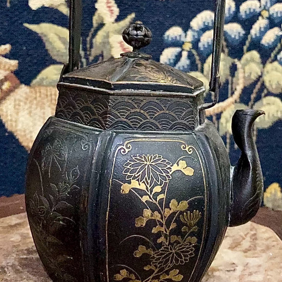 19th Century Japanese Meiji Period Mixed Metal Bronze Small Teapot Kettle Video