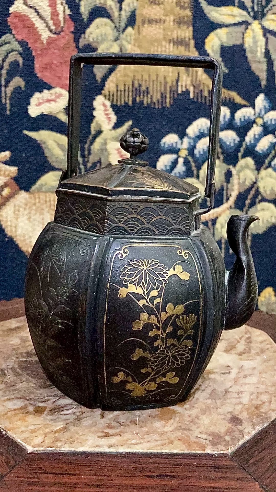 19th Century Japanese Meiji Period Mixed Metal Bronze Small Teapot Kettle Video