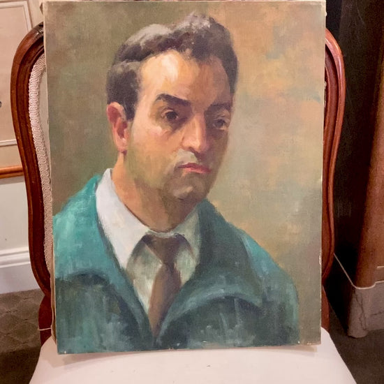 Vintage Original Self Portrait Frank Campanella (1918-2016) Canvas Oil Painting