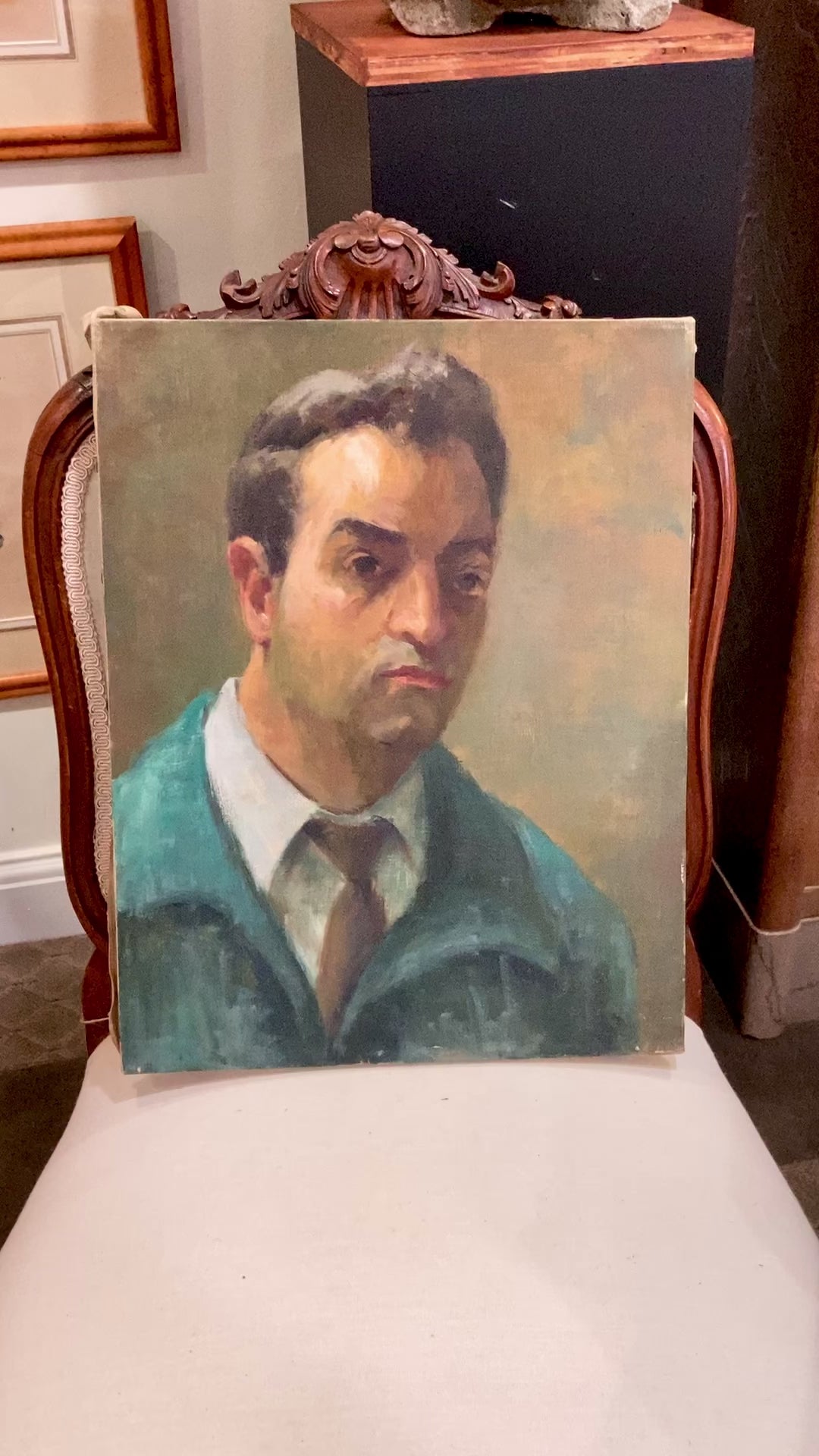 Vintage Original Self Portrait Frank Campanella (1918-2016) Canvas Oil Painting