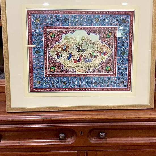 20th Century Original Hand-Painted Faux Ivory Framed Persian Miniature Painting
