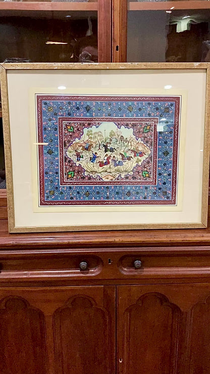 20th Century Original Hand-Painted Faux Ivory Framed Persian Miniature Painting