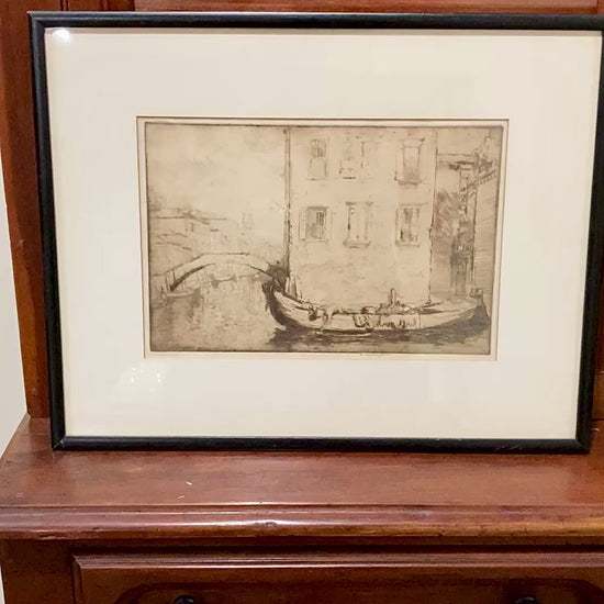 Antique 1913 Donald Shaw MacLaughlin Venetian Canal Framed Engraving