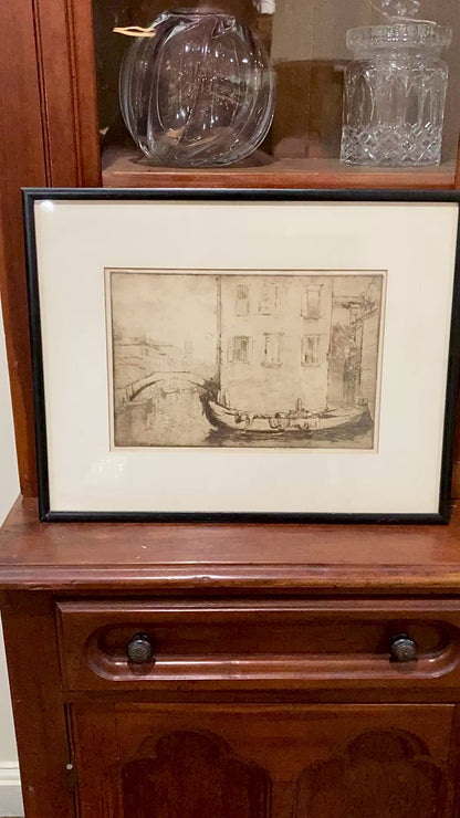 Antique 1913 Donald Shaw MacLaughlin Venetian Canal Framed Engraving