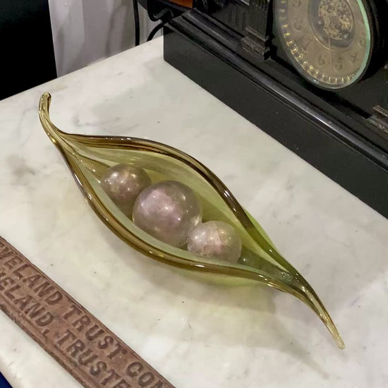 Handblown Green Iridescent Alaska Gallery Glass Pea Pod Sculpture