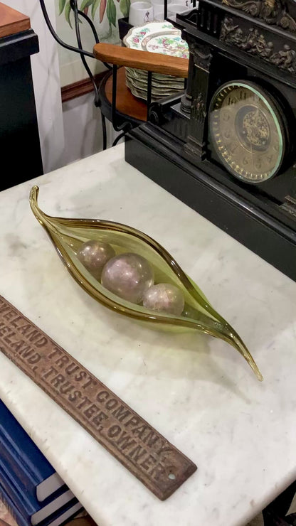 Handblown Green Iridescent Alaska Gallery Glass Pea Pod Sculpture