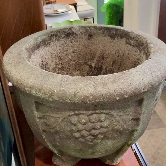 Vintage Grape Motif Weathered Concrete Outdoor Planter Pot