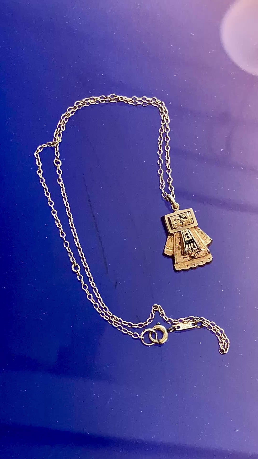 Antique Victorian Gold Filled Engraved Enameled Geometric Pendant Necklace