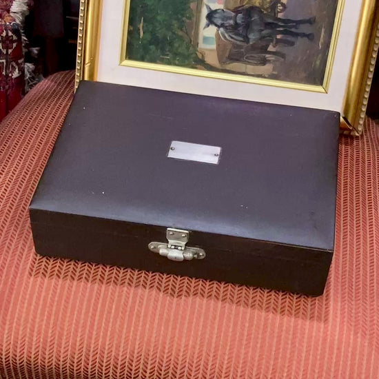 Vintage 1970s Charcoal Milk Glass Lined Lidded Humidor Cigar Box