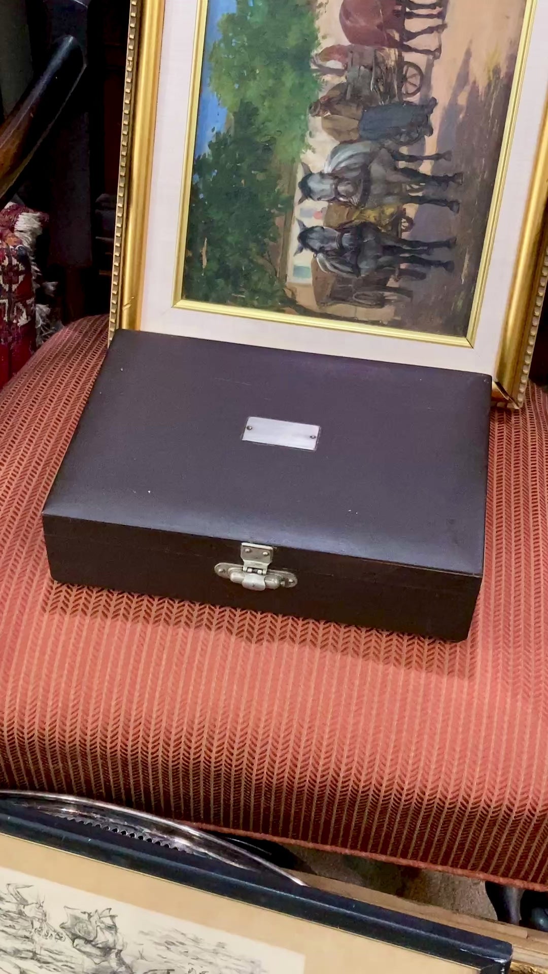 Vintage 1970s Charcoal Milk Glass Lined Lidded Humidor Cigar Box