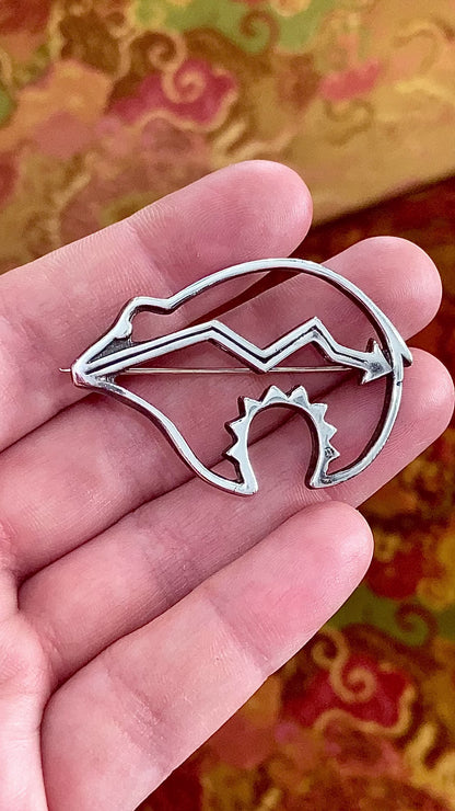 Vintage Native American Pueblo Zuni Medicine Bear Sterling Silver Brooch Pin