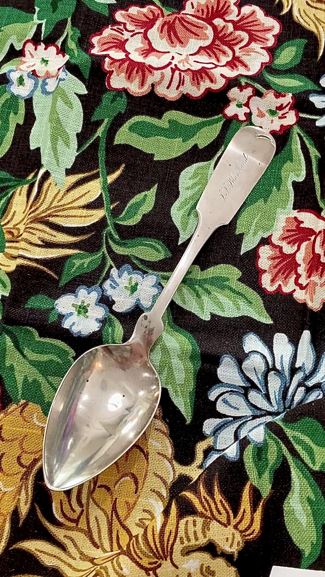 Antique 19th Century Chandless Coin Silver Engraved Serving Spoon