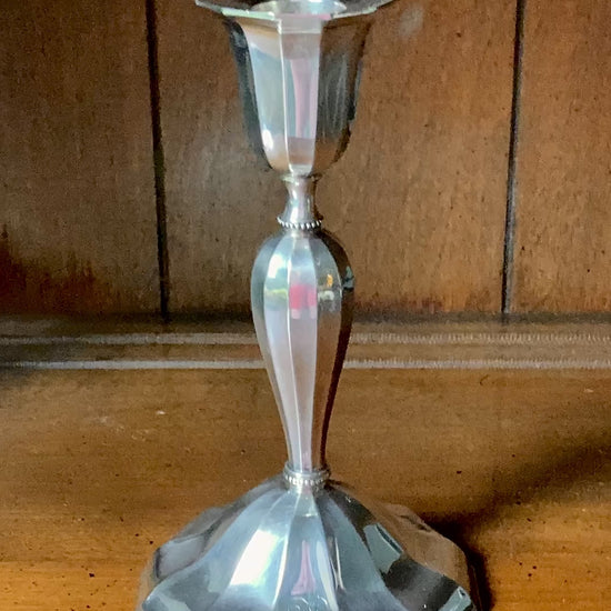Elegant Vintage 1956 Finnish Sterling Silver Monogramed Candlestick