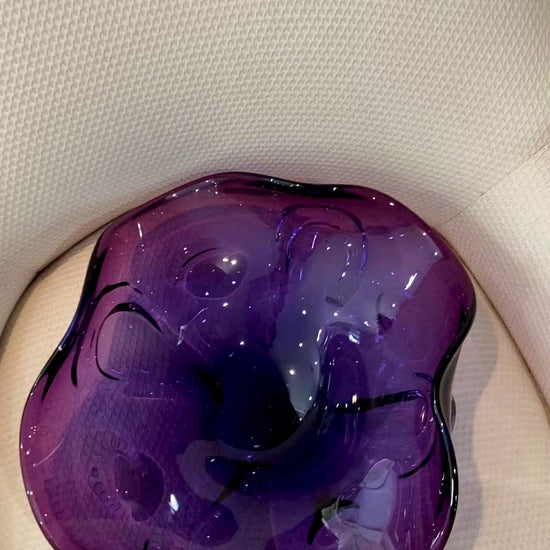 Vintage Midcentury Modern Handblown Purple Glass Asymmetric Bowl