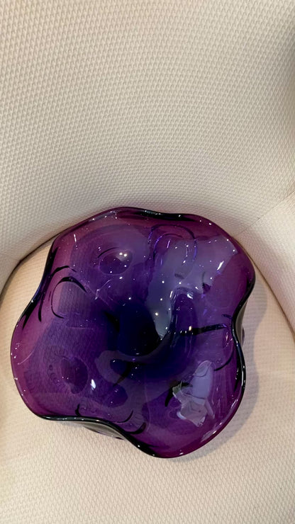 Vintage Midcentury Modern Handblown Purple Glass Asymmetric Bowl