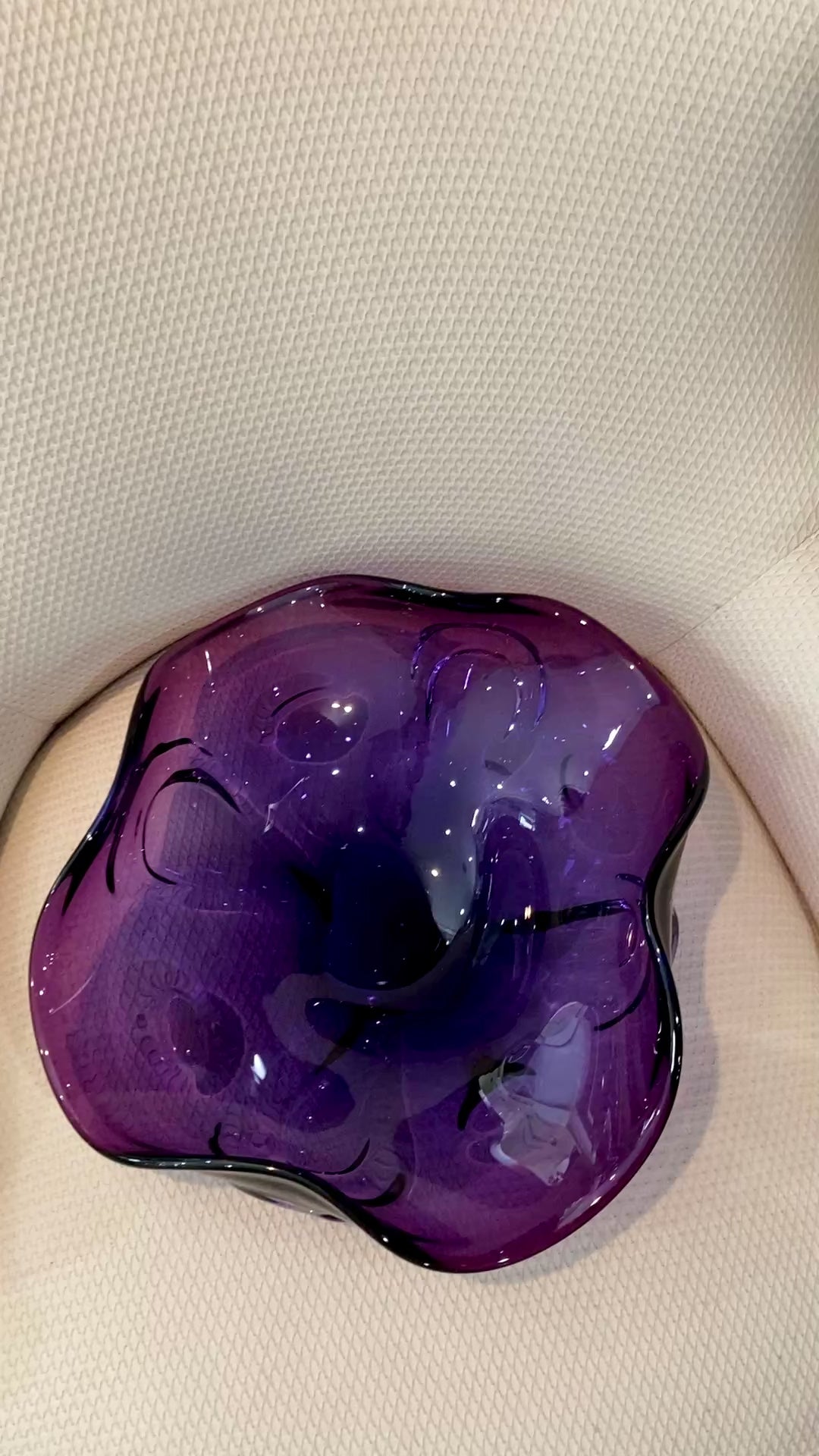 Vintage Midcentury Modern Handblown Purple Glass Asymmetric Bowl
