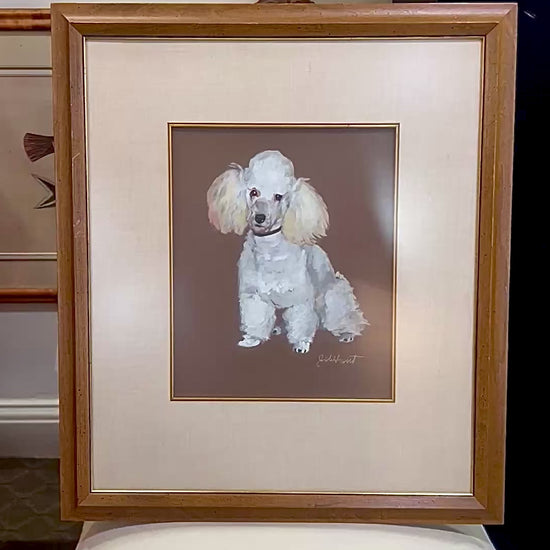 Vintage Framed Painting White Poodle II Gouche Paper J.U. Hunt Wall Art