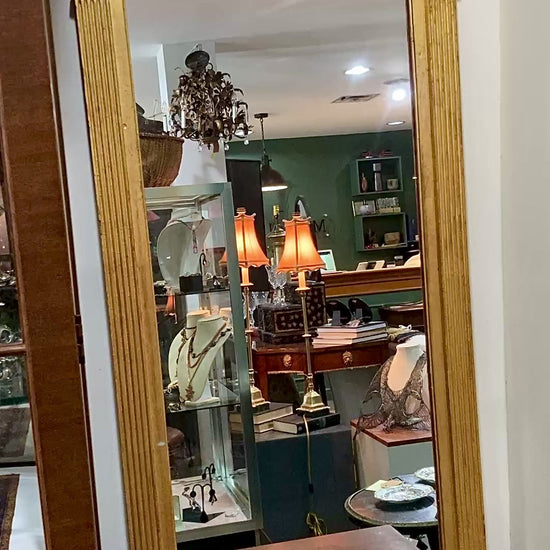 Vintage Neoclassical Style Gilt Gold Column Tall Elongated Wall Mirror