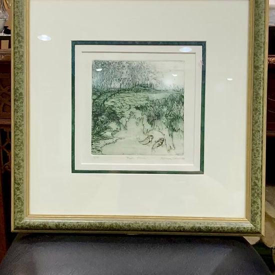Vintage Rebecca Edwards Green Koi Fish Pond 8/25 Framed Aquatint Etching