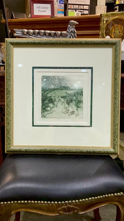 Vintage Rebecca Edwards Green Koi Fish Pond 8/25 Framed Aquatint Etching