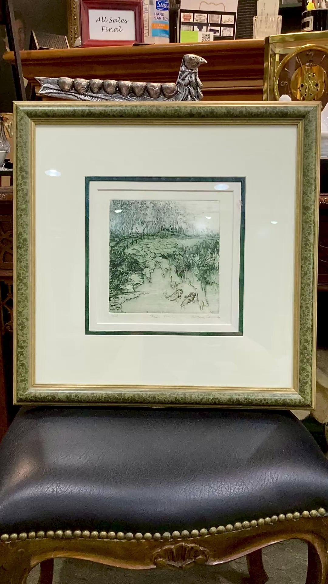 Vintage Rebecca Edwards Green Koi Fish Pond 8/25 Framed Aquatint Etching