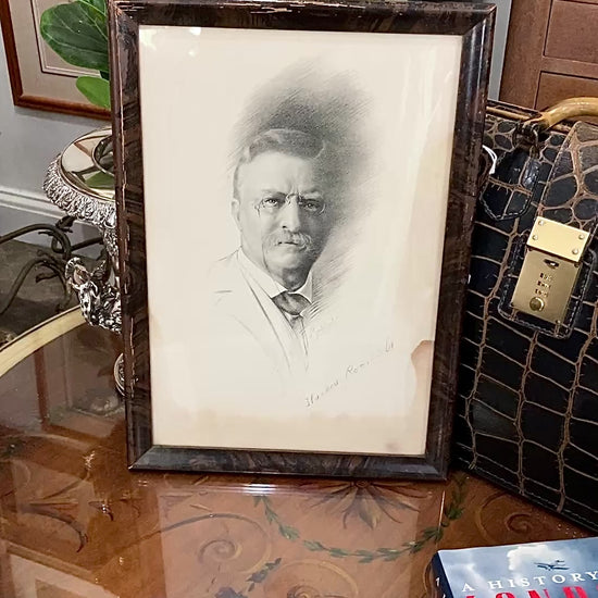 Antique Fannie Soule Campbell Theodore Roosevelt Framed Lithographic Portrait