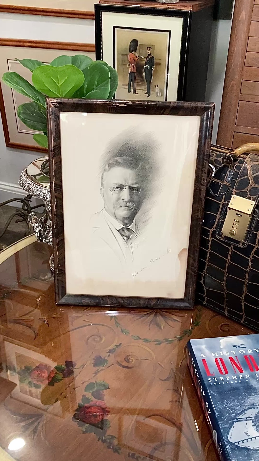 Antique Fannie Soule Campbell Theodore Roosevelt Framed Lithographic Portrait