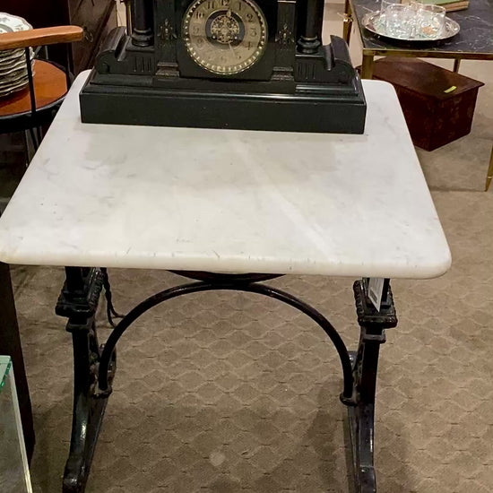 Antique Late 19th Century French Marble Top Iron Legged Square Table