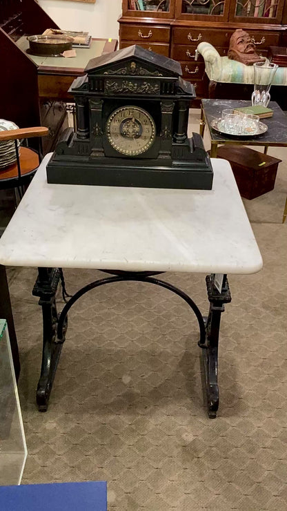Antique Late 19th Century French Marble Top Iron Legged Square Table