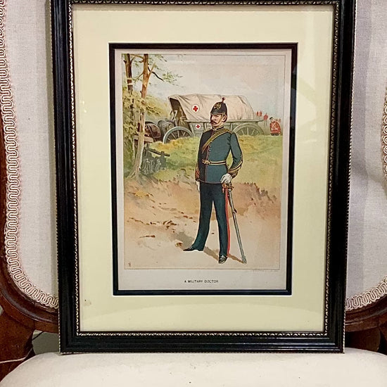 Antique J. S. Virtue "A Military Doctor" Print Framed Color Lithograph