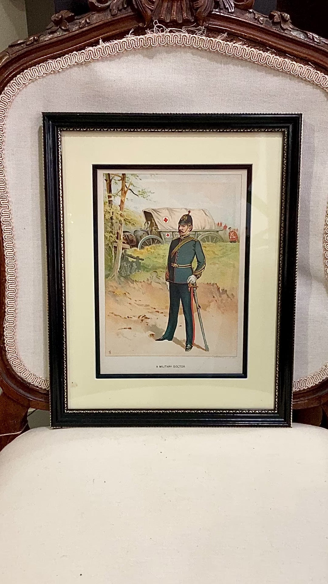 Antique J. S. Virtue "A Military Doctor" Print Framed Color Lithograph
