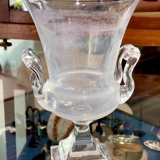 Antique 1930s Steuben USA Clear Crystal Double Handled Urn Vase