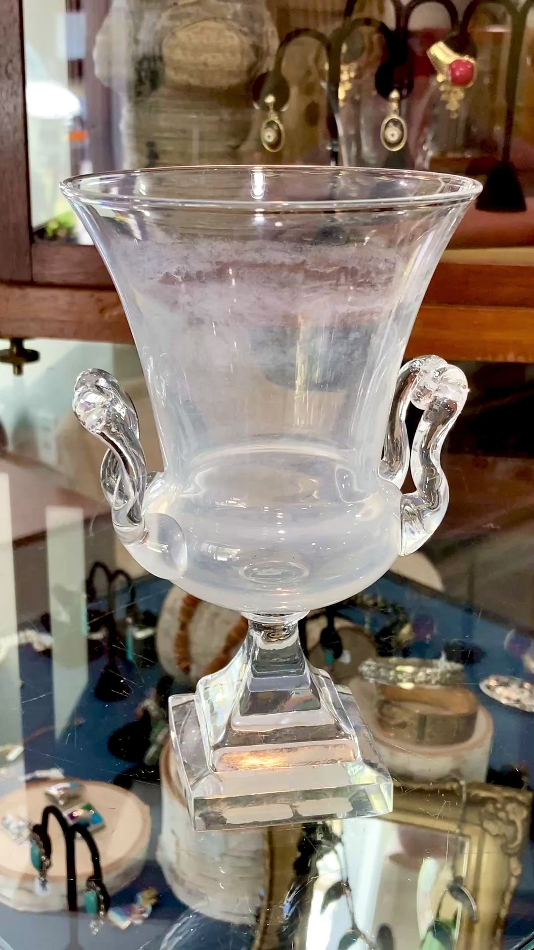 Antique 1930s Steuben USA Clear Crystal Double Handled Urn Vase
