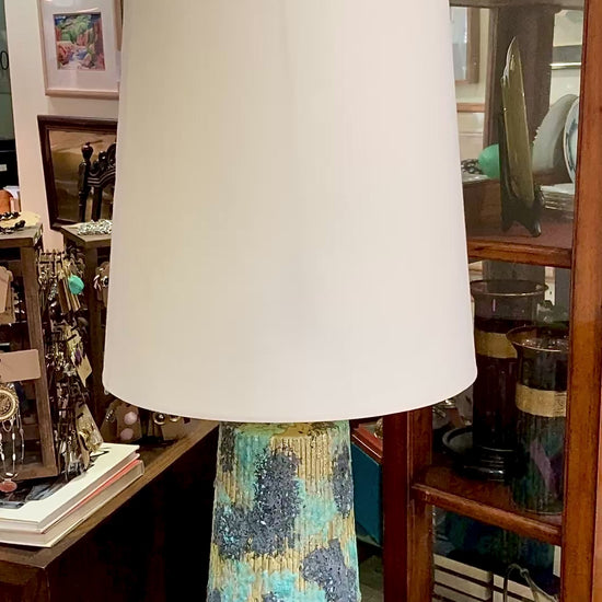 Vintage MCM Turquoise Blue Fantoni Style Lava Glaze Ceramic Table Lamp