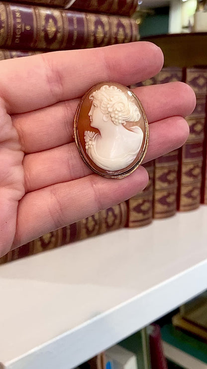 Antique 14K Gold Oval Carved Shell Cameo Convertible Brooch Pin Pendant