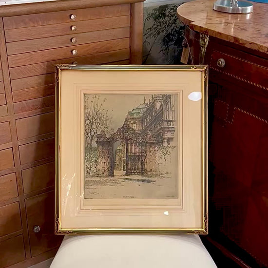 Antique Luigi Kasimir (1881-1967) Vienna Palace Gate Framed Color Etching Print