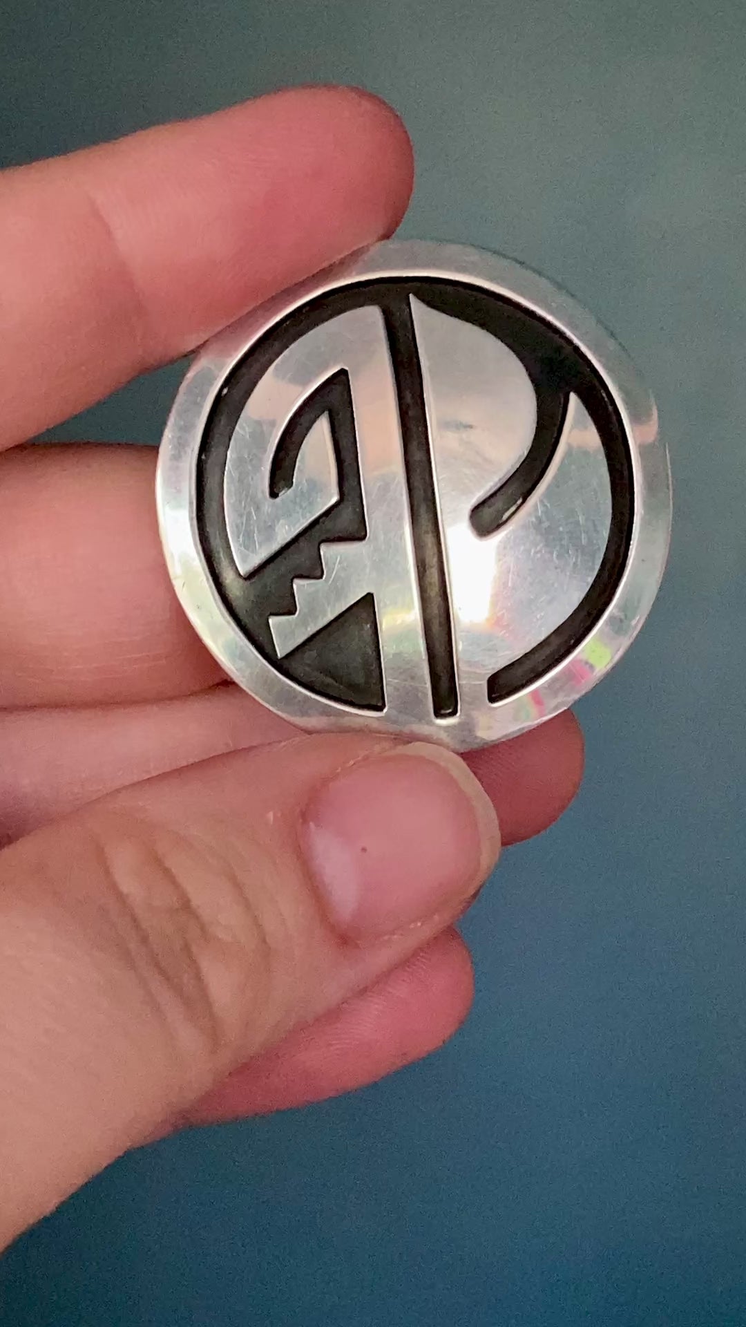 Vintage Oxidized Sterling Silver Hopi Design Circle Pendant Brooch Pin