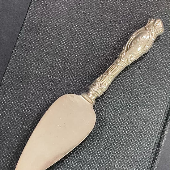 Vintage Silver Engraved Repoussé Handle Cheese Knife Server