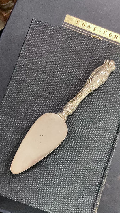 Vintage Silver Engraved Repoussé Handle Cheese Knife Server
