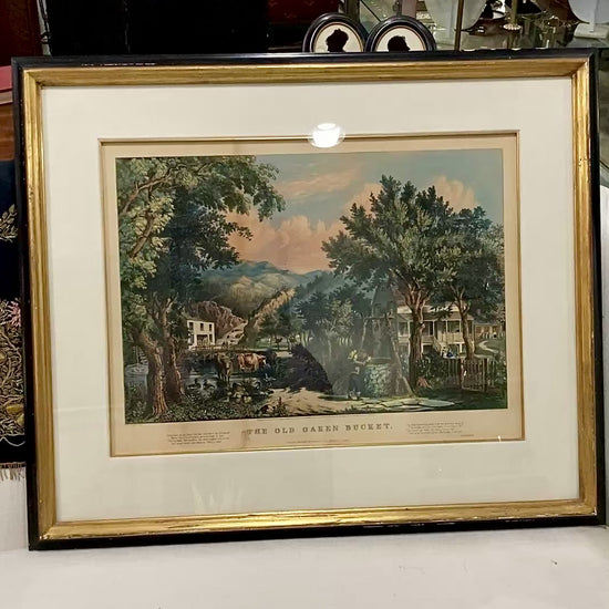 Antique Currier & Ives Frances Flora Palmer Old Oaken Bucket Framed Lithograph