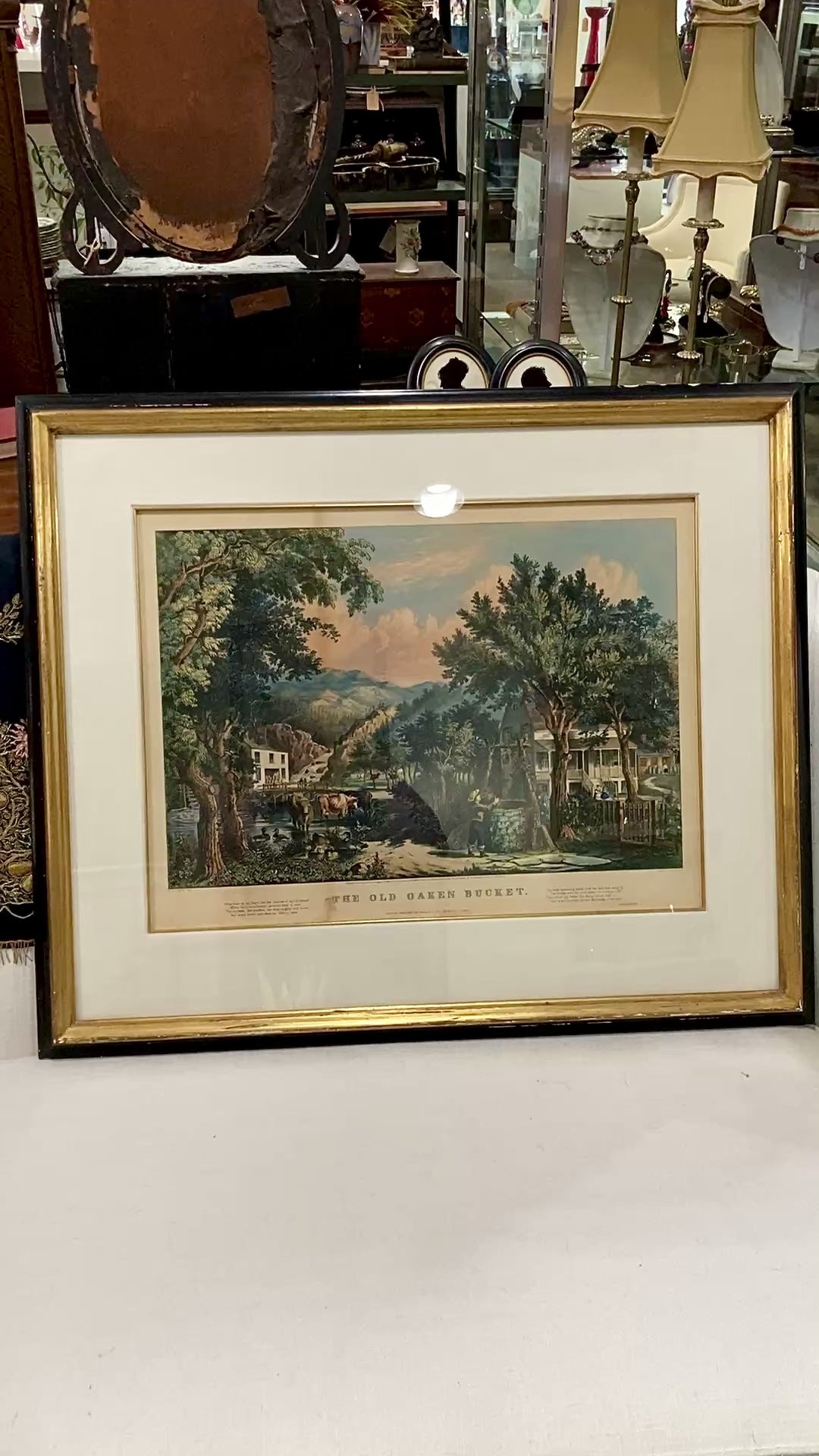Antique Currier & Ives Frances Flora Palmer Old Oaken Bucket Framed Lithograph