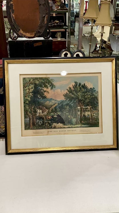 Antique Currier & Ives Frances Flora Palmer Old Oaken Bucket Framed Lithograph